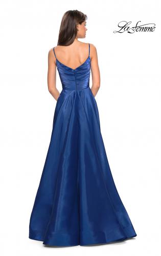 Picture of: Long Satin Simple Prom Dress with Empire Waist in Marine Blue, Style: 27226, Detail Picture 3