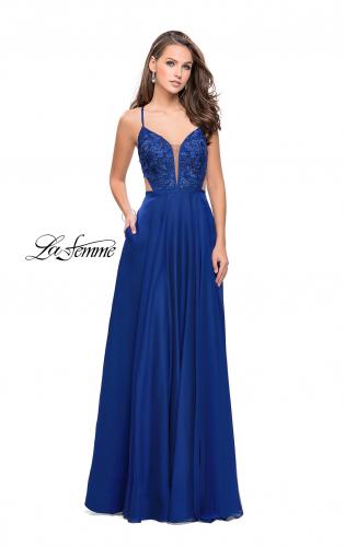 Picture of: A-Line Dress with Embroidered Lace Top and Pockets in Marine Blue, Style: 26243, Detail Picture 3