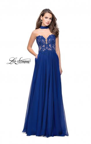 Picture of: Long Strapless Prom Dress with Pockets and Choker in Marine Blue, Style: 25450, Detail Picture 7