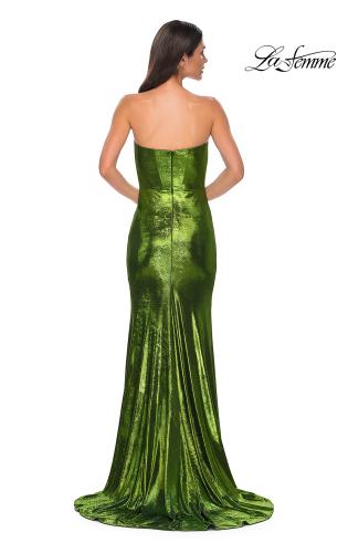 Picture of: Strapless Draped Neckline Prom Dress in Metallic Jersey in Matcha, Style 32828, Detail Picture 9
