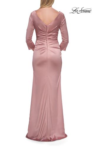 Picture of: V-Neck Satin Gown with Ruched Bodice and Three-Quarter Sleeves in Mauve, Style: 33152, Detail Picture 12