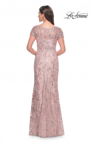 Picture of: Stunning Beaded Lace Evening Gown with Short Sleeves in Mauve, Style: 31672, Back Picture
