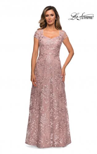 Picture of: Cap Sleeve Floral Gown with Sweetheart Neckline in Mauve, Style: 27951, Detail Picture 1