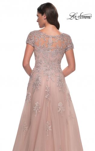 Picture of: A-Line Tulle Gown with Lace Applique and Short Sleeves in Mauve, Style: 30228, Detail Picture 5