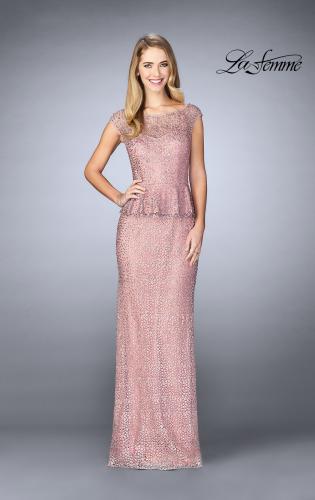 Picture of: Lace A-line Gown With Sheer Neckline and Peplum in Mauve, Style: 24896, Detail Picture 2