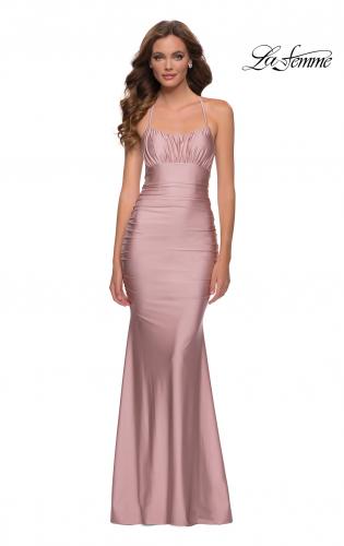 pink satin prom dress
