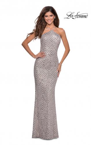 Picture of: Sequin Patterned Gown with Pyramid Neckline in Mauve, Style: 28625, Detail Picture 1