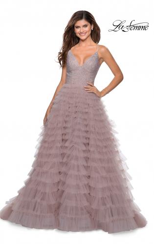 Picture of: Layered Tulle Prom Dress with Sheer Rhinestone Top in Mauve, Style: 28788, Detail Picture 1
