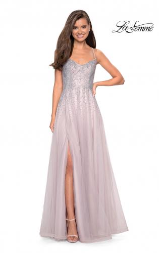 Picture of: Long Tulle Ball Gown with Cascading Rhinestones in Mauve, Style: 27750, Detail Picture 4
