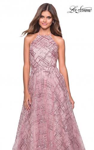 Picture of: High Neckline sequin A Line Prom Dress in Mauve, Style: 27451, Detail Picture 5