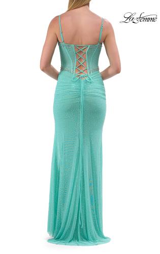 Picture of: Rhinestone Corset Gown with Slit and Lace-Up Back in Mint, Style: 33772, Detail Picture 8