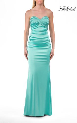 Picture of: Simple Strapless Satin Gown with Ruching Detail in Mint, Style: 33531, Detail Picture 17