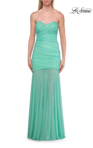 Picture of: Strapless Ruched Rhinestone Gown with Sheer Skirt in Mint, Style: 33725, Detail Picture 19