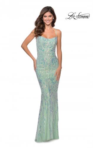 Picture of: Iridescent Floral Prom Dress with Cut out Open Back in Mint, Style: 28918, Detail Picture 1