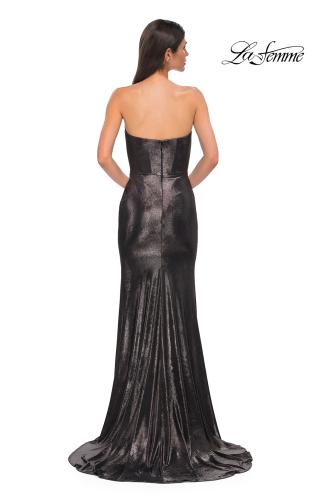 Picture of: Strapless Draped Neckline Prom Dress in Metallic Jersey in Mocha , Style 32828, Detail Picture 6
