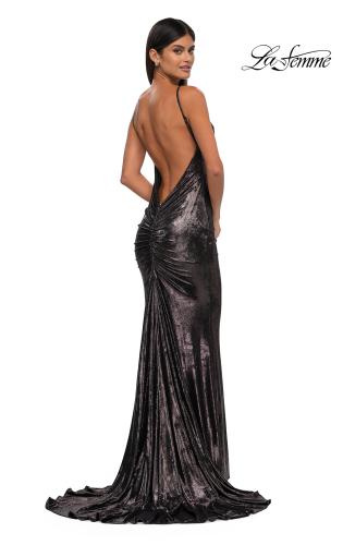 Picture of: Metallic Jersey Dress with Low Back and Ruching in Mocha, Style: 32932, Detail Picture 7
