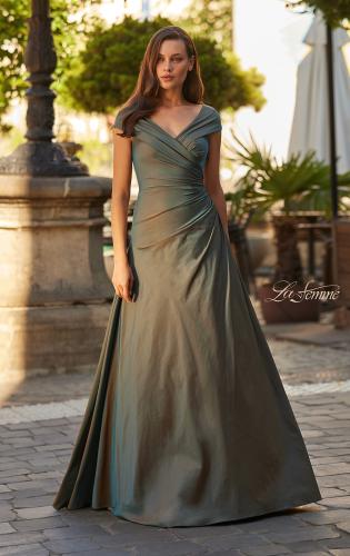 Picture of: Off-the-Shoulder Stretch Taffeta A-Line Gown in Moss Green, Style: 33446, Main Picture