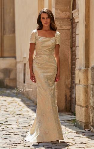 Picture of: Short Sleeve Brocade Gown with Square Neckline in Multi, Style: 33598, Main Picture