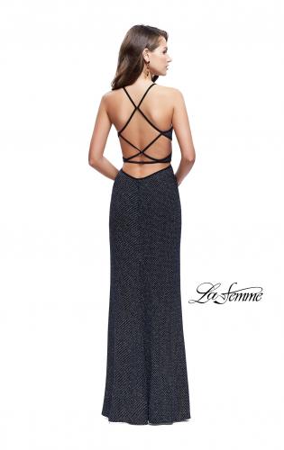 Picture of: Long Glittering Jersey Dress with Side Cut Outs and Open Back in Multi, Style: 25619, Back Picture