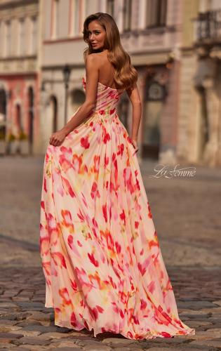 Picture of: Strapless Floral Print Chiffon A-Line Gown with High Slit in Multi, Style: 33404, Back Picture