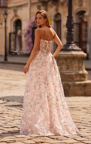 Picture of: 3D Floral Corset A-Line Prom Gown with High Slit in Multi, Style: 33409, Back Picture