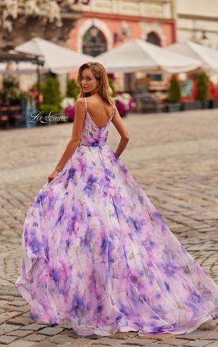 Picture of: Floral A-Line Gown with Plunging Neckline in Multi, Style: 33606, Back Picture