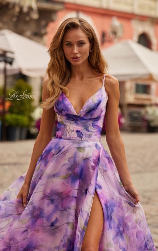 Picture of: Floral A-Line Gown with Plunging Neckline in Multi, Style: 33606, Detail Picture 1
