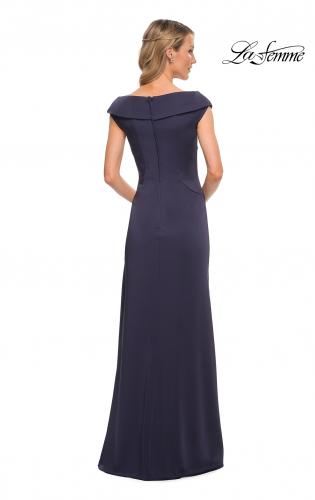 Picture of: Satin Floor Length Gown with Ruched Detailing in Navy, Style: 26523, Detail Picture 2