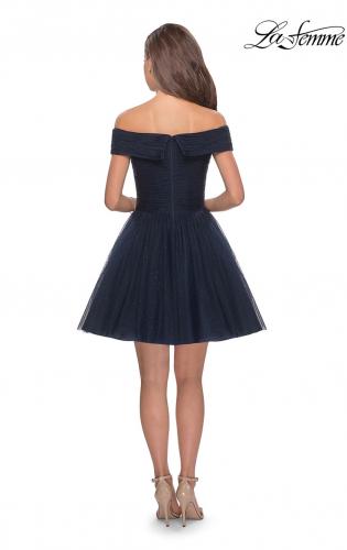 la femme off the shoulder velvet & tulle party dress