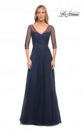 Picture of: Tulle A-line Evening Dress with Beading in Navy, Style: 24894, Main Picture