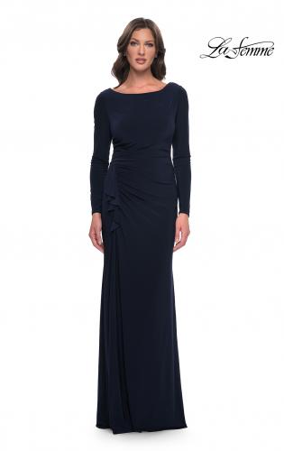 Picture of: Chic Jersey Long Dress with Ruffle Detail Skirt in Navy, Style: 30881, Main Picture