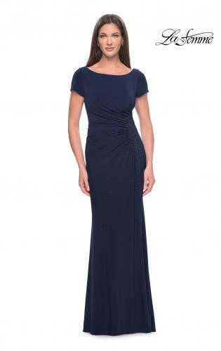 Picture of: Long Jersey Evening Dress with Rhinestone Details in Navy, Style: 31773, Main Picture