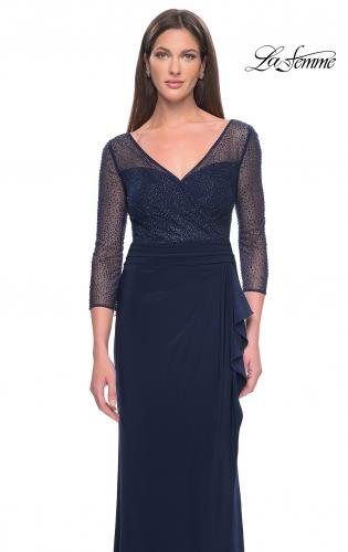 Picture of: Evening Gown with Illusion Rhinestone Sleeves in Navy, Style: 31777, Main Picture