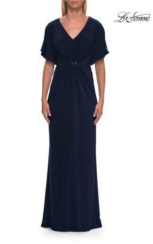 Picture of: Flutter Sleeve Jersey Gown with Beaded Waist in Navy, Style: 33158, Main Picture