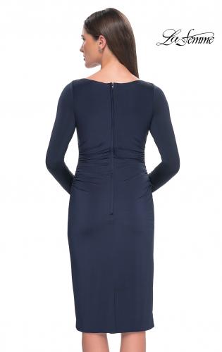 Picture of: Short Simple Jersey Dress with Flattering Ruching in Navy, Style: 31015, Detail Picture 10