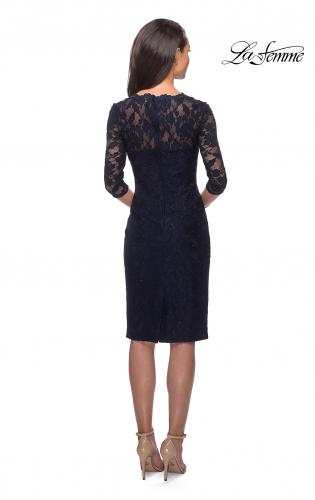 Picture of: Knee Length Lace Dress with Rhinestone Detailing in Navy, Style: 25527, Back Picture