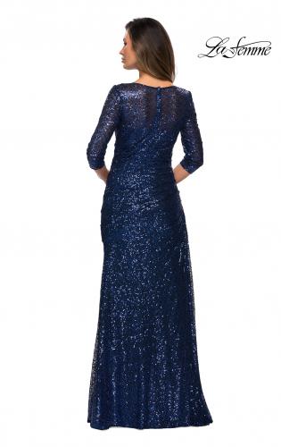navy gown with sleeves