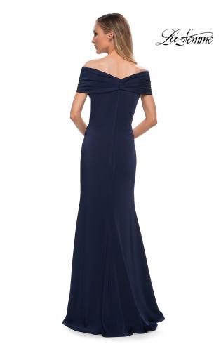 Picture of: Simply Chic Off the Shoulder Jersey Gown in Navy, Back Picture