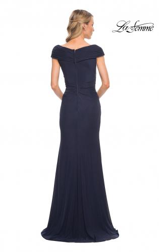 Picture of: Elegant Net Jersey Long Gown with Ruching in Blue, Style: 29996, Back Picture