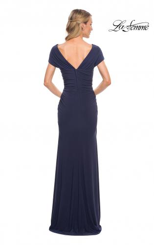 Picture of: Versatile Jersey Long Evening Dress with Short Sleeve in Blue, Style: 29998, Back Picture