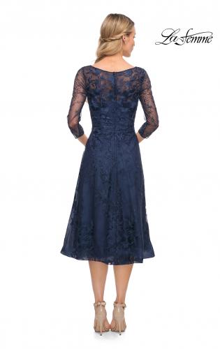 Picture of: Stylish Tea Length Mother of the Bride Dress with Sleeves in Blue, Style: 30016, Back Picture