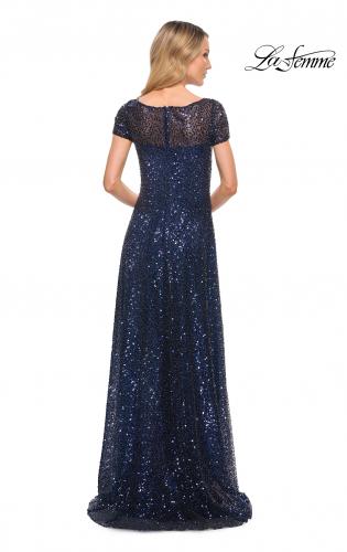 Picture of: Stunning Beaded Gown with Short Sleeves in Blue, Style: 30122, Back Picture
