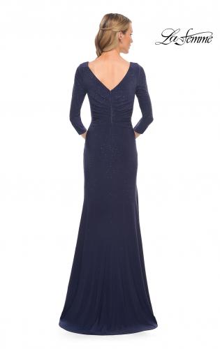 Picture of: Elegant Jersey Dress with Ruching and Ruffle Detail in Blue, Style: 30177, Back Picture