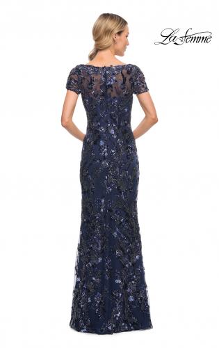 Picture of: Stunning Beaded Long Gown with V Neckline in Blue, Style: 30375, Back Picture