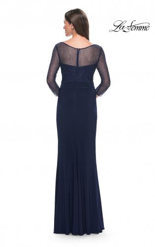 Picture of: Evening Gown with Illusion Rhinestone Sleeves in Navy, Style: 31777, Back Picture