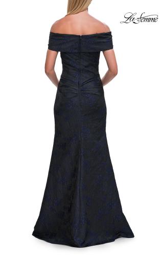 Picture of: Off-the-Shoulder Jacquard Evening Gown in Navy, Style: 33711, Back Picture