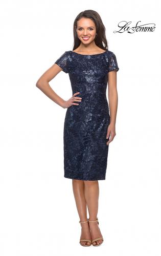 la femme beaded lace sheath dress