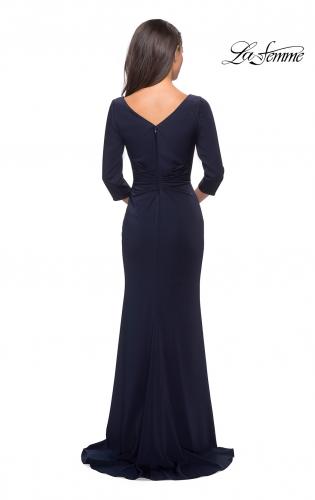 Picture of: Three Quarter Sleeve Jersey Dress with Ruching in Navy, Style: 28197, Detail Picture 2