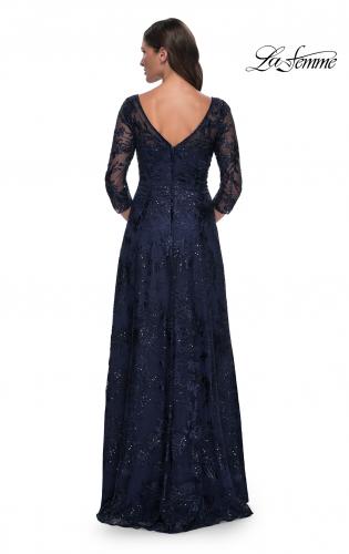 Picture of: Beautiful Lace Mother of the Bride Dress with Illusion Neckline in Navy, Style: 30835, Detail Picture 2