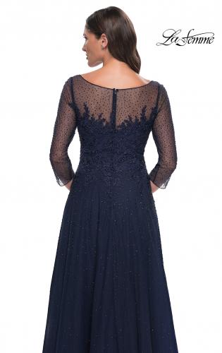 Picture of: Rhinestone Embellished A-Line Tulle and Lace Evening Dress in Navy, Style: 31235, Detail Picture 2